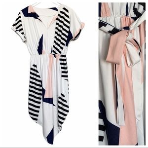 Geometric Dress with Tie Waist